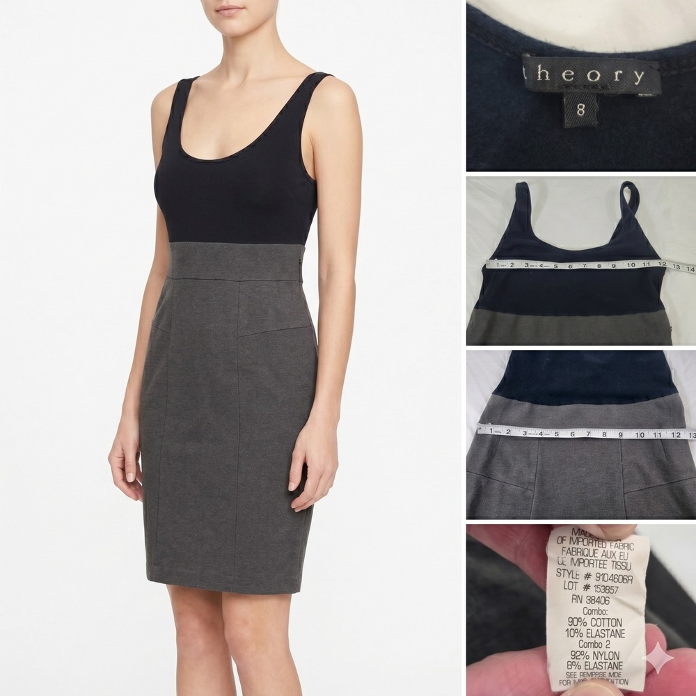 Theory Vintage Y2K Colorblock Dress Tag 8 Fits Small Navy Blue Grey Made In USA